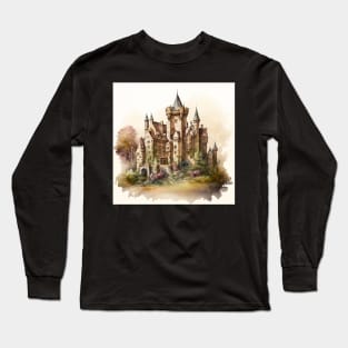 Castle Watercolor Fantasy Long Sleeve T-Shirt
